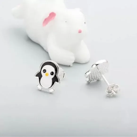 Cute Penguin Stud Earrings 925 Sterling Silver - Picture 4 of 6